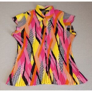 Essentials By Milano Sheer Crinkle Blouse Womens XL Stretch Boho Artsy Neon